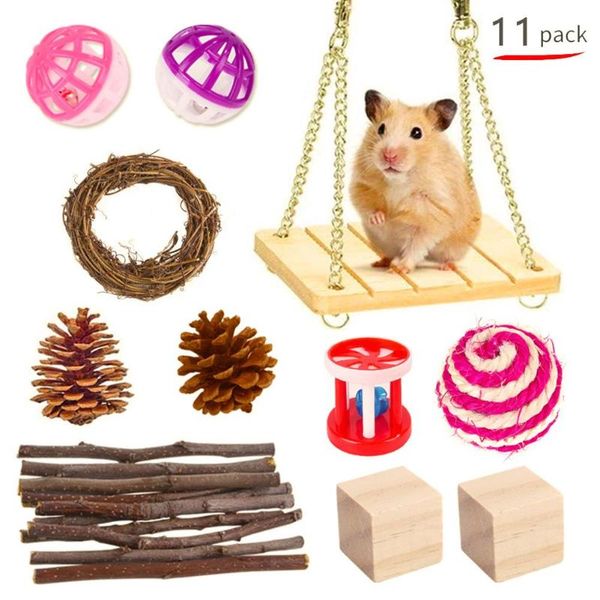 

small animal supplies 11pcs/set wooden pet toys play molars kit for hamster guinea pig parrot