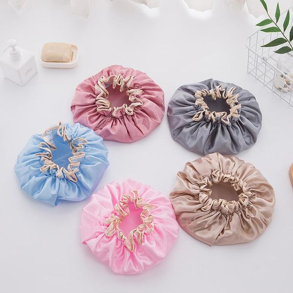 

shower caps 1pcs pure color thick double layer waterproof bath hat hair cover cap bathroom products women supplies accessories