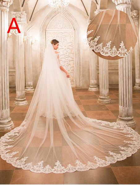 

bridal veils alilove women wedding accessories/elegant/white/one layer/cathedral veil 3 meter/long/lace edge//simple, Black