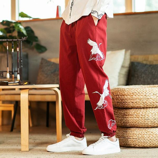 

men's pants vintage baggy lantern men retro ankle length trousers joggers plus 5xl japanese style cuff pant original clothing, Black