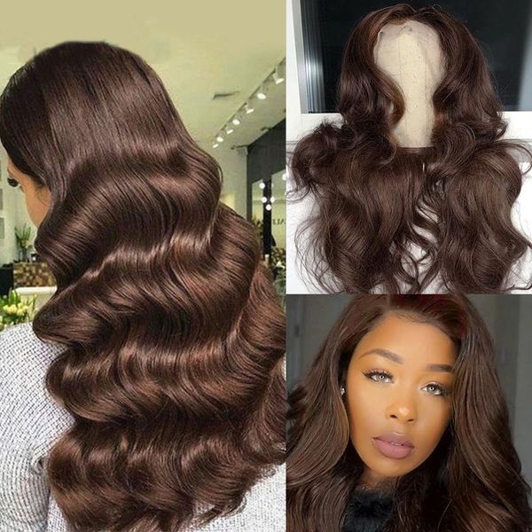 

chocolate brown body wave 13x4 deep part lace front wig for women with babyhair natural hairline synthetic heat resistant daily wigs, Black
