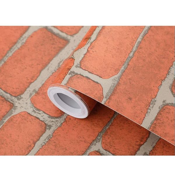 

orange red brick wallpaper stick 3d adhesive faux textured removable wall paper 45cmx10m wallpapers
