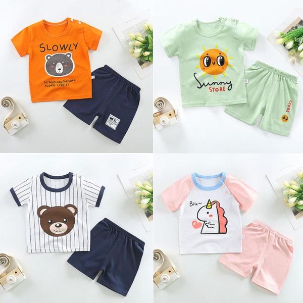 

clothing sets v-tree 2pcs summer baby girls boys short sleeve suit cotton cartoon t-shirt shorts o-neck casual, White