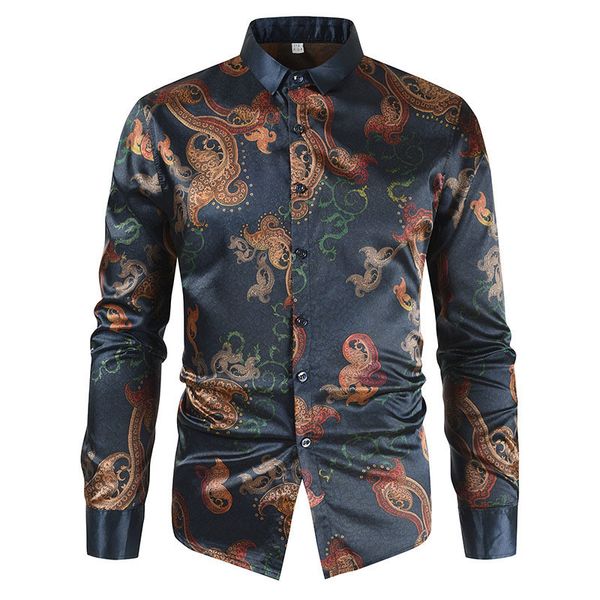 

men's casual shirts men long sleeves fashions floral shirt mercerized cotton daily life business work office party, White;black