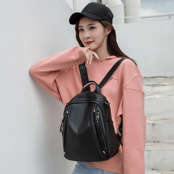 

high grade texture backpack temperament goddess soft leather women's korean version solid color classic cowhide bag