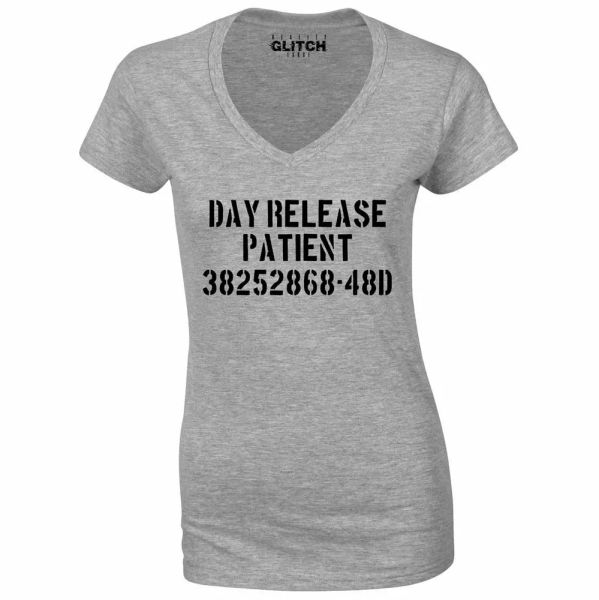 

day release patient v-neck women's t-shirt parole jail prison funny locked up, White;black