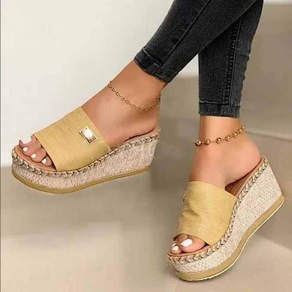 

heidsy platform wedge slippers women sandals female shoes fashion heeled casual summer slides, Black