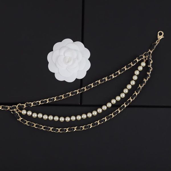 

belts 2021 trend luxury designer runway pearl crystal waist chain women cowhide belt brand jewelry accessories, Black;brown