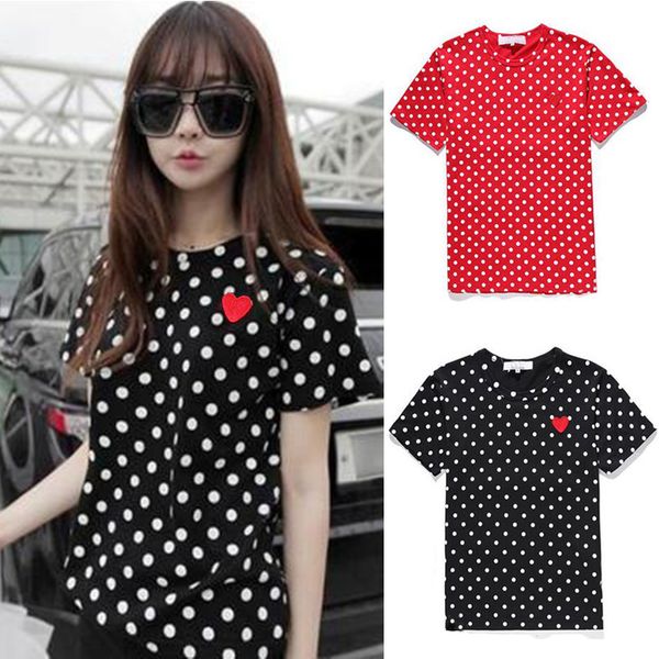 

couple t shirts polka dot round neck embroidery love peach cotton short-sleeved men and women casual t-shirt, White;black