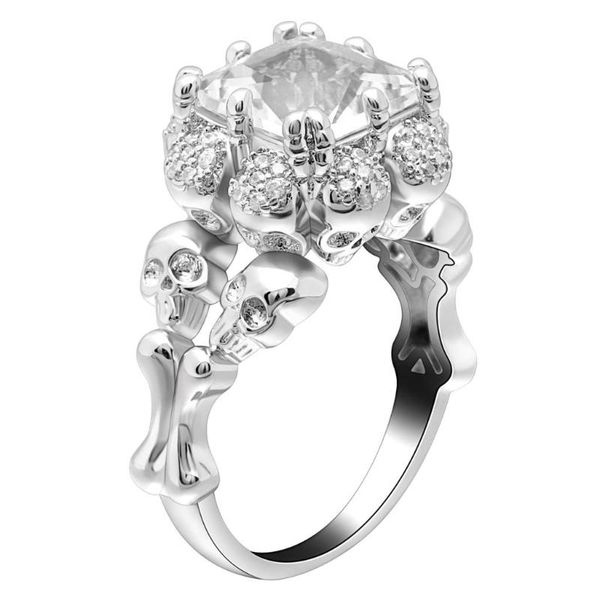 

cluster rings 2021 hainon fashion silver color skull black blue green crystal zircon women's wedding ring punk jewelry for man gifts, Golden;silver