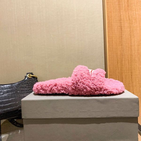 

women wool slippers designer luxury furry slides black faux wools leather embroidered slipper brand autumn winter comfortable slide booty