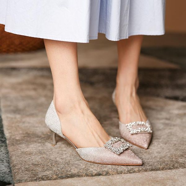 

sandals elastic band high heels shallow mouth fashion womens shoes 2021 slip-on high-heeled pointed luxury wedding velvet g, Black