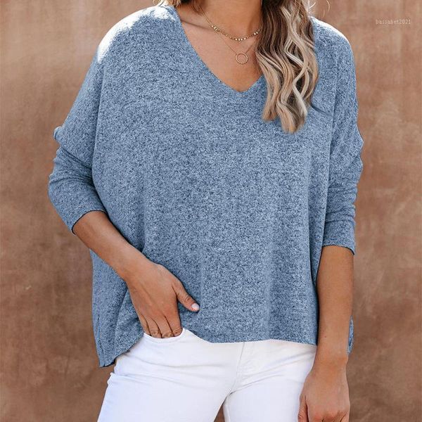 

women's t-shirt knitted winter loose t shirt harajuku khaki tees long sleeve candy female v-neck autumn casual women t-shirts m0733, White