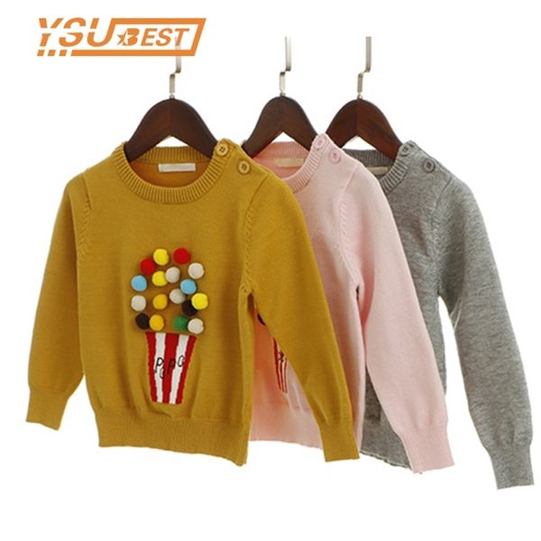 Autunno Inverno Neonate Kid Maglieria Maglioni Popcorn per Ragazza Maglione Lavorato a Maglia Pullover Vestiti Giallo Grigio Rosa 210417