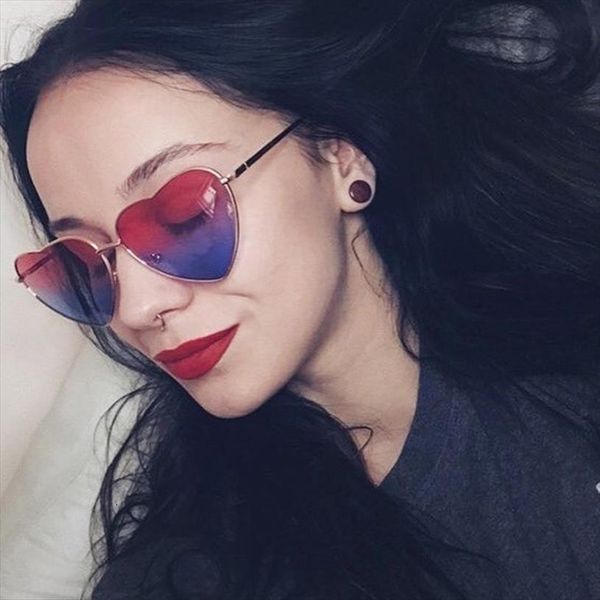 

fashion love heart sunglasses women cute retro cat eye vintage mirror sun glasses red female small, White;black