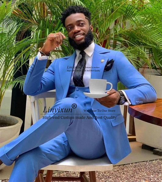 

men's suits & blazers fashion bright blue wide notch lapel one buttons men 3 pieces costum homme groom wedding terno masculino slim fit, White;black