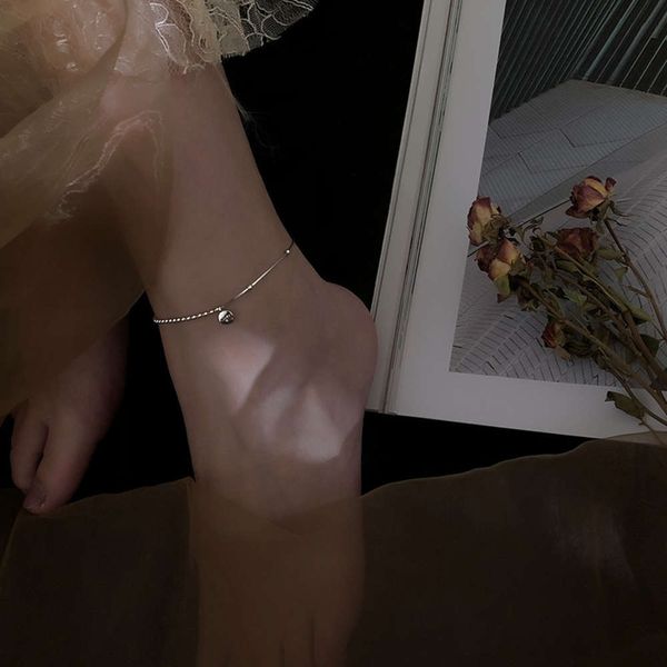 

s925 sterling silver lucky anklet korean ins niche design simple personality student friend small fresh, Red;blue