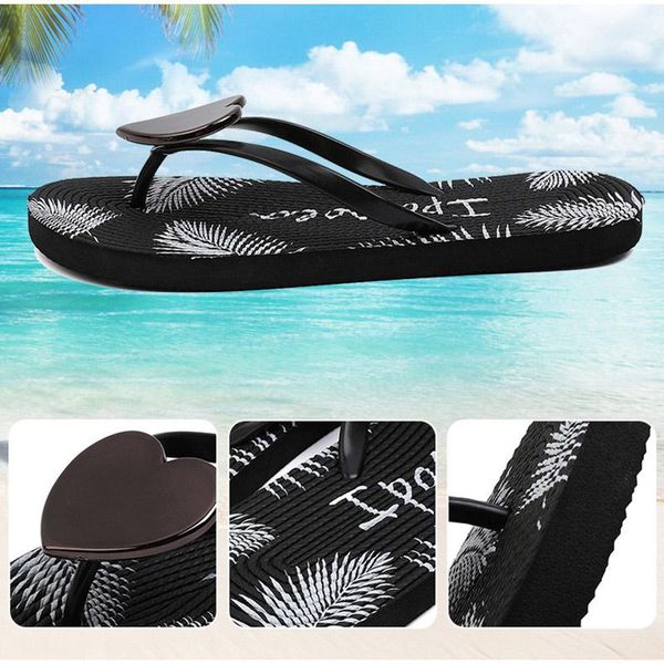 

summer women clip toe slippers sandals females heart shape open flip flops clear outdoor flat beach slides, Black