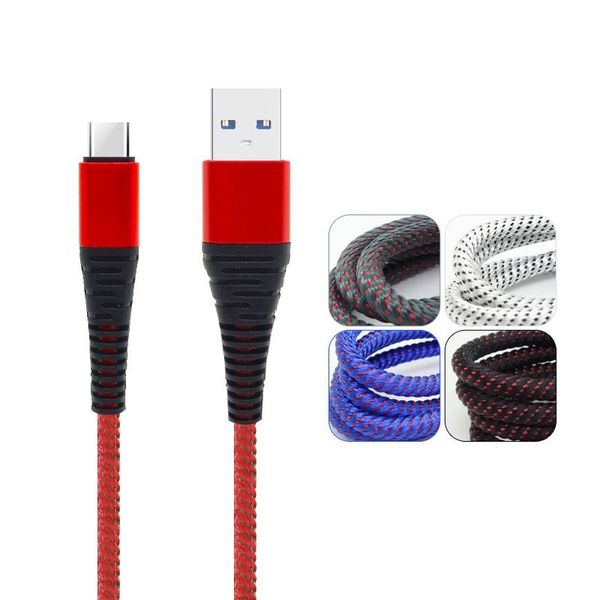 Type-C Cables Alta Resistência 1M 3FT 2A Micro USB Carregamento Sincronização Dados Cordão Tipo C Cabo para Android Phone S10