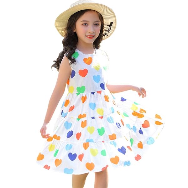 

dress for girls heart pattern party summer child casual style costume 6 8 10 12 14 210527, Red;yellow