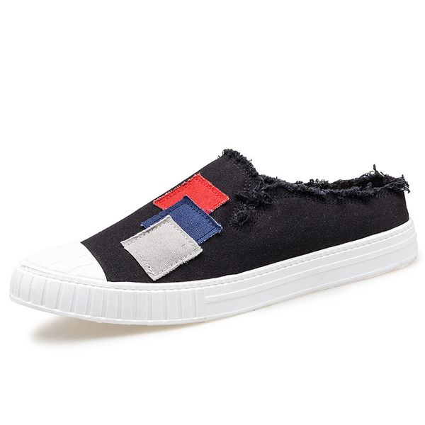 

summer half drag canvas shoes men comfortable youth fashion mens casual shoes tassel slip-on lazy loafers half slippers, Black