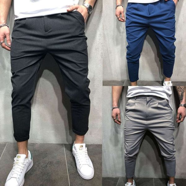 

t75 men's solid casual pants versatile straight leg pants men's pants, Blue