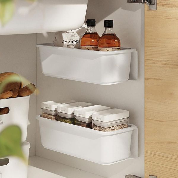 

hanging storage basket kitchen organizer rack wall-mounted drawer shelf cabinet push-pull for seasoning bottles & jars