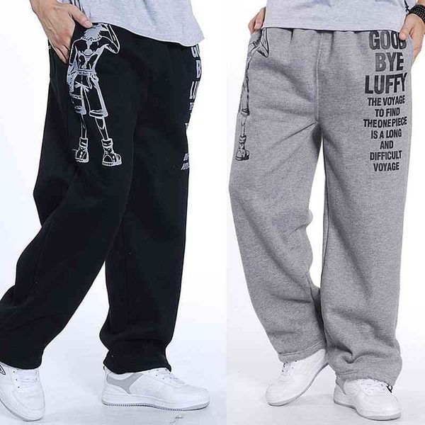 

men harem tactica pants thick velvet casual sagging cotton pants men trousers plus size sporting pant mens joggers feet pants5xl 210406, Black