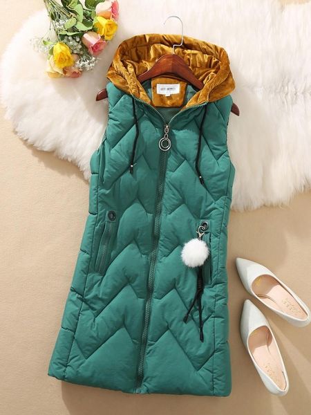

women's vests 2021 winter vest women long casual slim thick warm autumn hooded sleeveless waistcoat zipper female, Black;white
