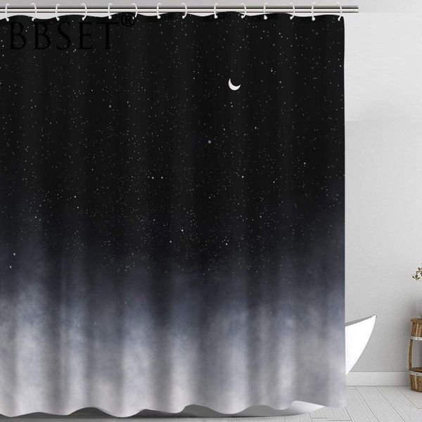

black night sky shower curtain crescent moon and an array of stars pattern waterproof multi-size douchegordijn bathroom decor curtains