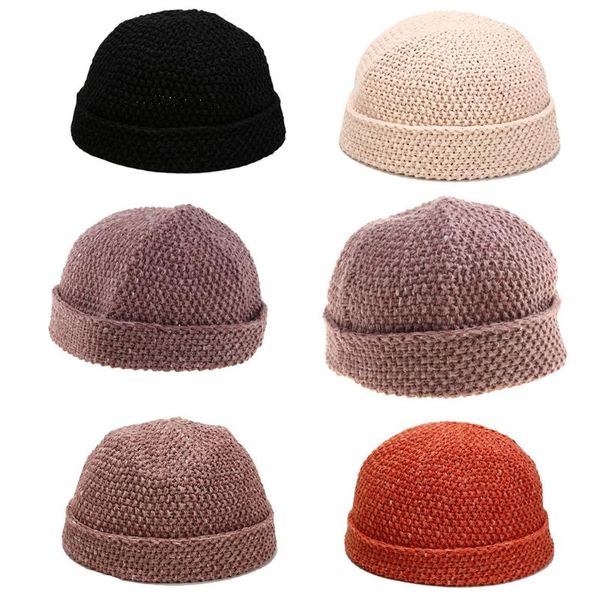 

beanies l93f winter chunky knit beanie hat solid cuffed brimless hip hop ski skull