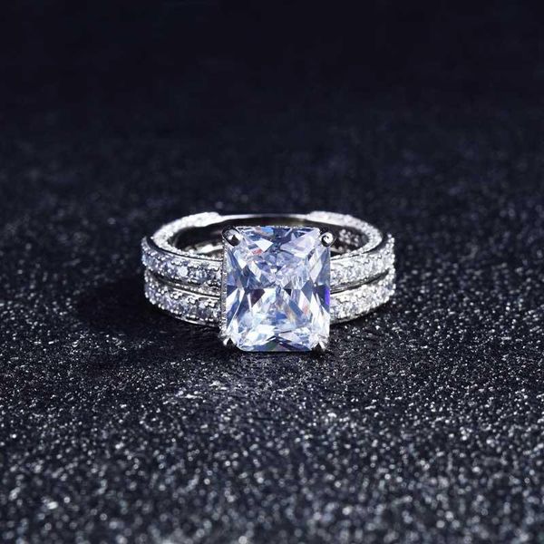 

wedding rings trend double inlay square cubic zircon full pave small stone 925 silver ring set women engagement fine jewelry, Slivery;golden