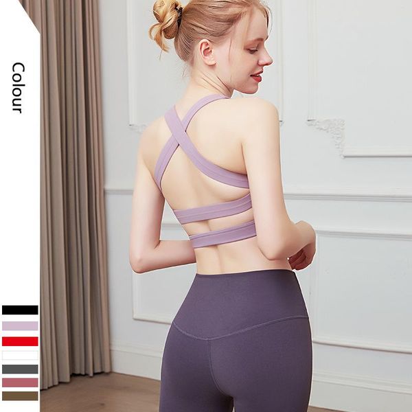 

quick-drying yoga underwear summer cross sports bras shoulder strap high elastic crop solid color fitness vest sportswear outfit