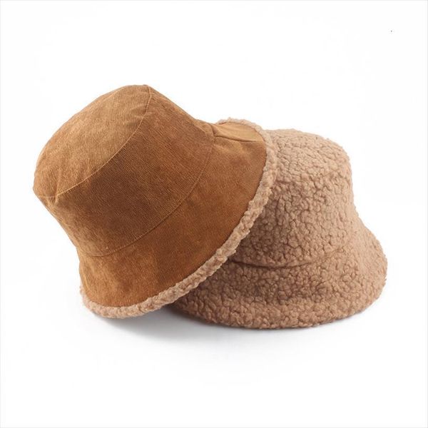 

corduroy reversible bucket hat winter lamb wool hats for women men panama fishing cap flat fisherman, Blue;gray