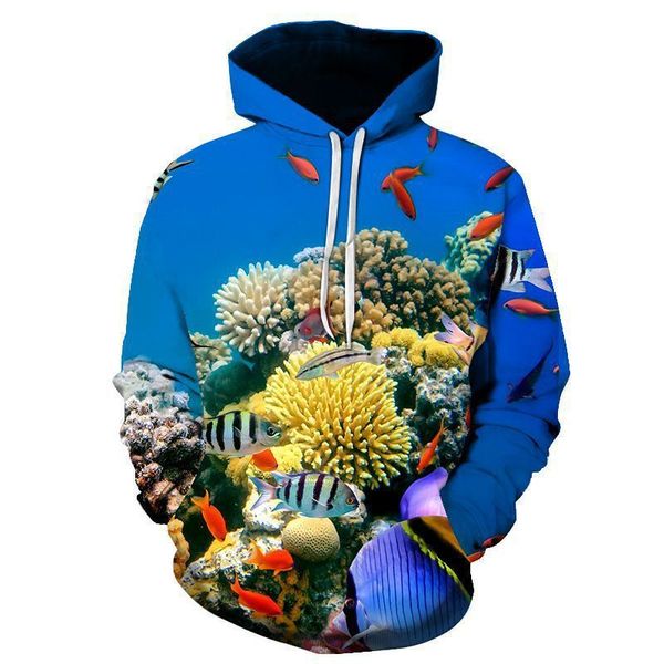 

men's hoodies 2021 underwater world 3d shark digital printing sweater, Black