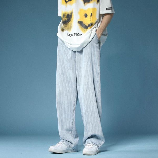 

men's jeans men fashion loose straight pants man casual baggy denim trousers and women's cargo, Blue