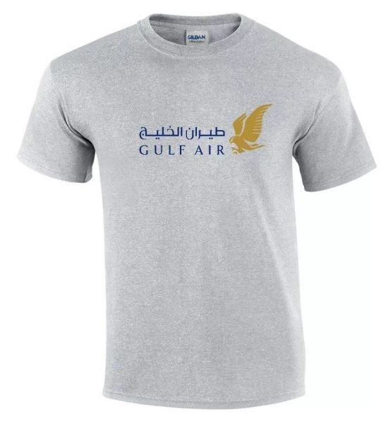 

gulf air gold blue logo bahrain airline sport gray cotton t-shirt, White;black