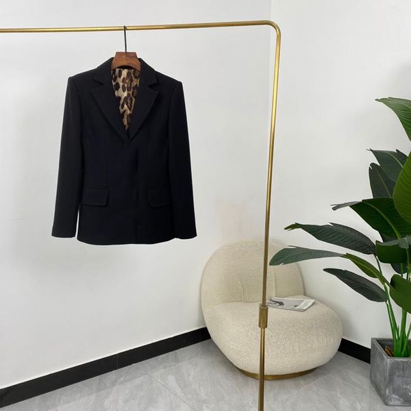 

women's jackets 2021 spring autumn black wool women jacket silk leopard lining turn-down collar outerwear coats, Black;brown