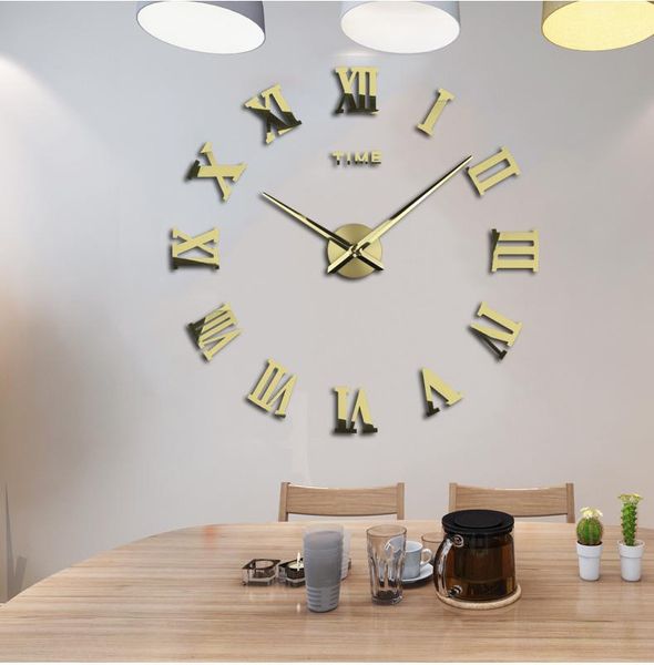 

promotion 3d wall clock home decor large roman mirror fashion modern quartz diy sticker watch desk & table clocks