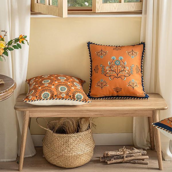 

luxury floral print american cushion cover cozy blending square pillow cases for sofa 45x45cm orange bohemia style vintage cushion/decorativ