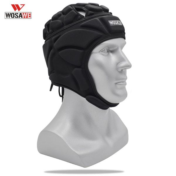 

football soccer goalkeeper helmet bongrace adjustable rugby cap head guard goalie hat protector cycling sking skateboard caps & masks, Black