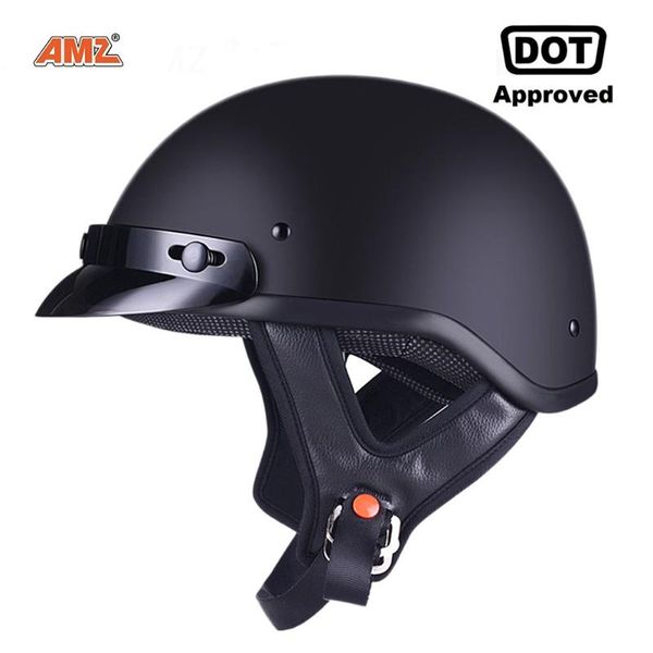 

motorcycle helmets amz helmet half face retro moto vintage german style casco casque scooter with inner sun visor dot