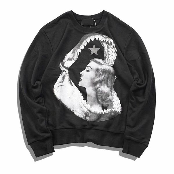 

famous men's designer tee sweater loose round neck pullover print long-sleeved shark couple autumn black s-xl size, White;black