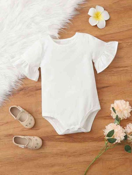 

baby solid flounce sleeve bodysuit she, Blue