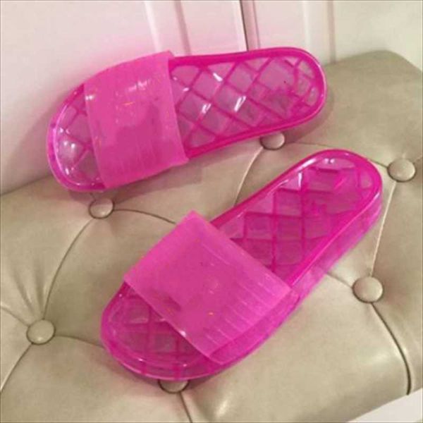 

slippers transparent crystal couple jelly solid colors embossing pvc lattice women's shoes, Black