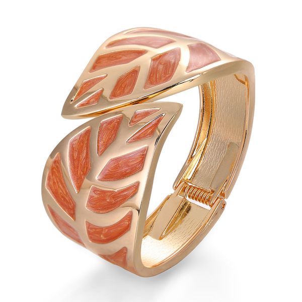 

bracelet women's fashion oil dripping leaf shape wide edge gold jewelry, Black