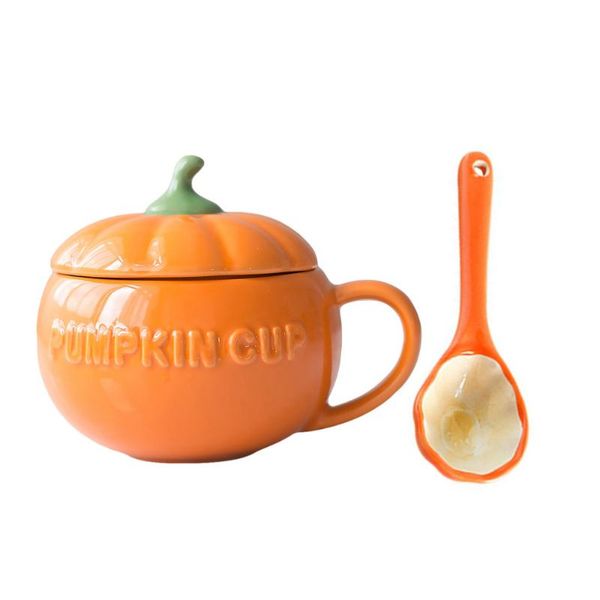 

mugs 1 set creative pumpkin cup ceramic breakfast with spoon