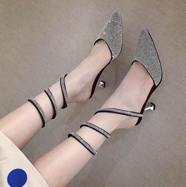 

summer sandals with pointy diamond-encrusted serpentine gladiator heels, Black