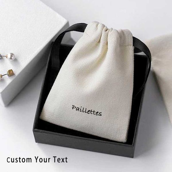 

600pcs custom business logo drawstring bag chic small pouches personalized jewelry packaging wedding favor cotton canva bags gift wrap