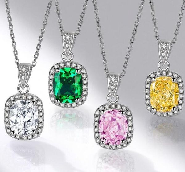 

new stunning jewelry real 925 sterling silver cushion shape multi color gemstones cz diamond women pendant clavicle necklace wjl3483